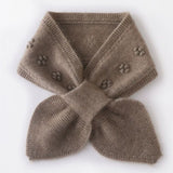 100% Cashmere Floral Knit Crocheted Neck Scarf with Blossom Embroidery