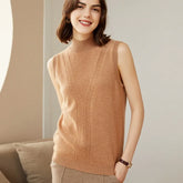 Women’s 100% Cashmere Mock Neck Sleeveless Sweater Vest Knit Top