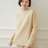 Women’s Mock Neck Cashmere Wool Raglan Sleeve Knit Pullover Sweater