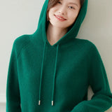 Women's Cashmere Wool Blend Hooded Knit Sweater Pullover Hoodie