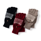 Fair Isle Knit Cashmere Fingerless Convertible Gloves with Mitten Cover