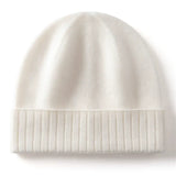 Classic 100% Cashmere Folded Cuff Beanie Knit Winter Hat