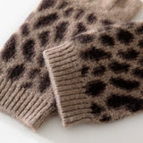 100% Cashmere Leopard Print Fingerless Gloves Knit Gloves with Thumb Hole