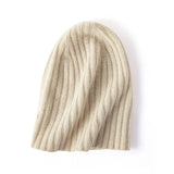 100% Cashmere Ribbed Beanie Soft Knit Winter Hat with Slouchy Stretch Fit