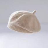 100% Cashmere Knit Beret French Beret with Geometric Texture