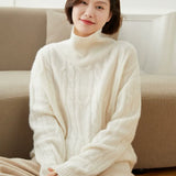 Women’s Cashmere Wool Cable Knit Turtleneck Loose Thick Sweater