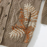 100% Cashmere Embroidered Long V-Neck Cable Knit Sweater Cardigan