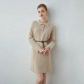 Women's Cashmere Wool Blend knit Polo Sweater Dress