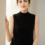 Women’s 100% Cashmere Mock Neck Sleeveless Sweater Vest Knit Top