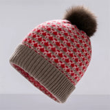 100% Cashmere Jacquard Pom Pom Beanie Hat Knit Winter Cap