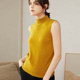 100% Cashmere Mock Neck Sleeveless Knit Sweater Vest for Women