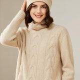 Women’s 100% Cashmere Cable Knit Turtleneck Relaxed Fit Sweater