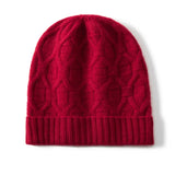 Unisex 100% Cashmere Cable Knit Beanie Hat with Folded Cuff