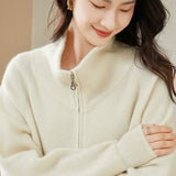 Women's Cashmere Wool Blend Zip Up Turtleneck Knit Cardigan Jacket