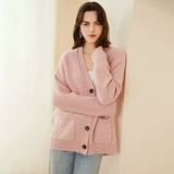 Women’s 100% Cashmere V-Neck Cardigan Relaxed Fit Button Knit Sweater