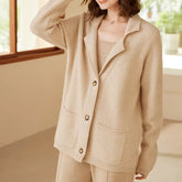 100% Cashmere Blazer Cardigan Button Front Knit Jacket with Pockets