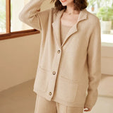 100% Cashmere Blazer Cardigan Button Front Knit Jacket with Pockets