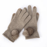 Women’s 100% Cashmere Touchscreen Knit Gloves with Pom Pom