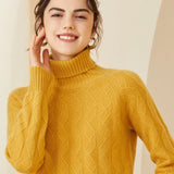 Women's Cashmere Wool Blend Cable Knit Turtleneck Thick Pullover Sweater