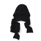 100% Cashmere Knit Hat Scarf Set Earflap Beanie with Long Scarf Ties