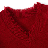 Women’s 100% Cashmere V-Neck Sweater with Raw Edge Trim