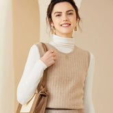 Women’s Cashmere Sleeveless Ribbed Crew Neck Knit Sweater Vest