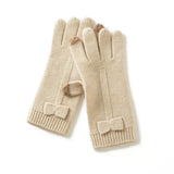 100% Cashmere Women's Bow Touchscreen Knit Winter Warm Gloves