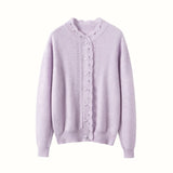Women's 100% Cashmere Cardigan with Hand-Crocheted Lace Trim