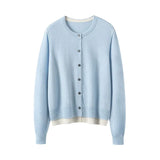 Women's 100% Cashmere Faux Two-Piece Crew Neck Cardigan