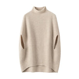 Women's 100% Cashmere Seamless Cape Sweater Mock Neck Poncho Top