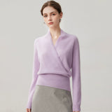 Women's 100% Cashmere V-Neck Long Sleeve Knit Wrap Sweater