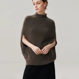 Women's 100% Cashmere Seamless Cape Sweater Mock Neck Poncho Top