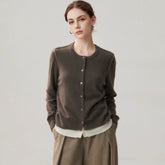 Women's 100% Cashmere Faux Two-Piece Crew Neck Cardigan