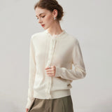 Women's 100% Cashmere Cardigan with Hand-Crocheted Lace Trim