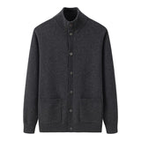 Men’s 100% Cashmere Stand Collar Cardigan Sweater with Pockets