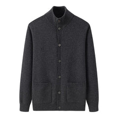 Men’s 100% Cashmere Stand Collar Cardigan Sweater with Pockets