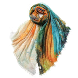 Watercolor Print 100% Cashmere Scarf for Women Lightweight Artistic Shawl & Soft Travel Wrap
