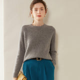 Women’s 100% Cashmere Crewneck Sweater Lightweight Ribbed Pullover
