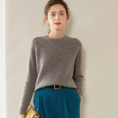 Women’s 100% Cashmere Crewneck Sweater Lightweight Ribbed Pullover