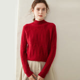 Women’s 100% Cashmere Cable Knit Sweater Mock Neck Soft Winter Pullover