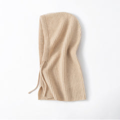 Women’s 100% Cashmere Balaclava Hood Scarf Soft Ribbed Hooded Neck Warmer