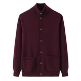 Men’s 100% Cashmere Stand Collar Cardigan Sweater with Pockets