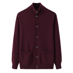 Men’s 100% Cashmere Stand Collar Cardigan Sweater with Pockets