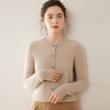 Women’s Cable Knit 100% Cashmere Cardigan Lightweight Crewneck Button Sweater