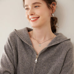 Women’s 100% Cashmere Zip Hoodie Cardigan Lightweight Knit Sweater Jacket