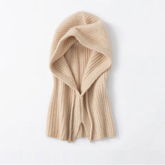 Women’s 100% Cashmere Balaclava Hood Scarf Soft Ribbed Hooded Neck Warmer