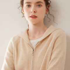 Women’s 100% Cashmere Zip Hoodie Cardigan Lightweight Knit Sweater Jacket