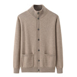 Men’s 100% Cashmere Stand Collar Cardigan Sweater with Pockets