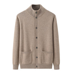 Men’s 100% Cashmere Stand Collar Cardigan Sweater with Pockets