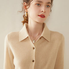 Women’s 100% Cashmere Collared Cardigan Soft Button Front Knit Polo Cardigan